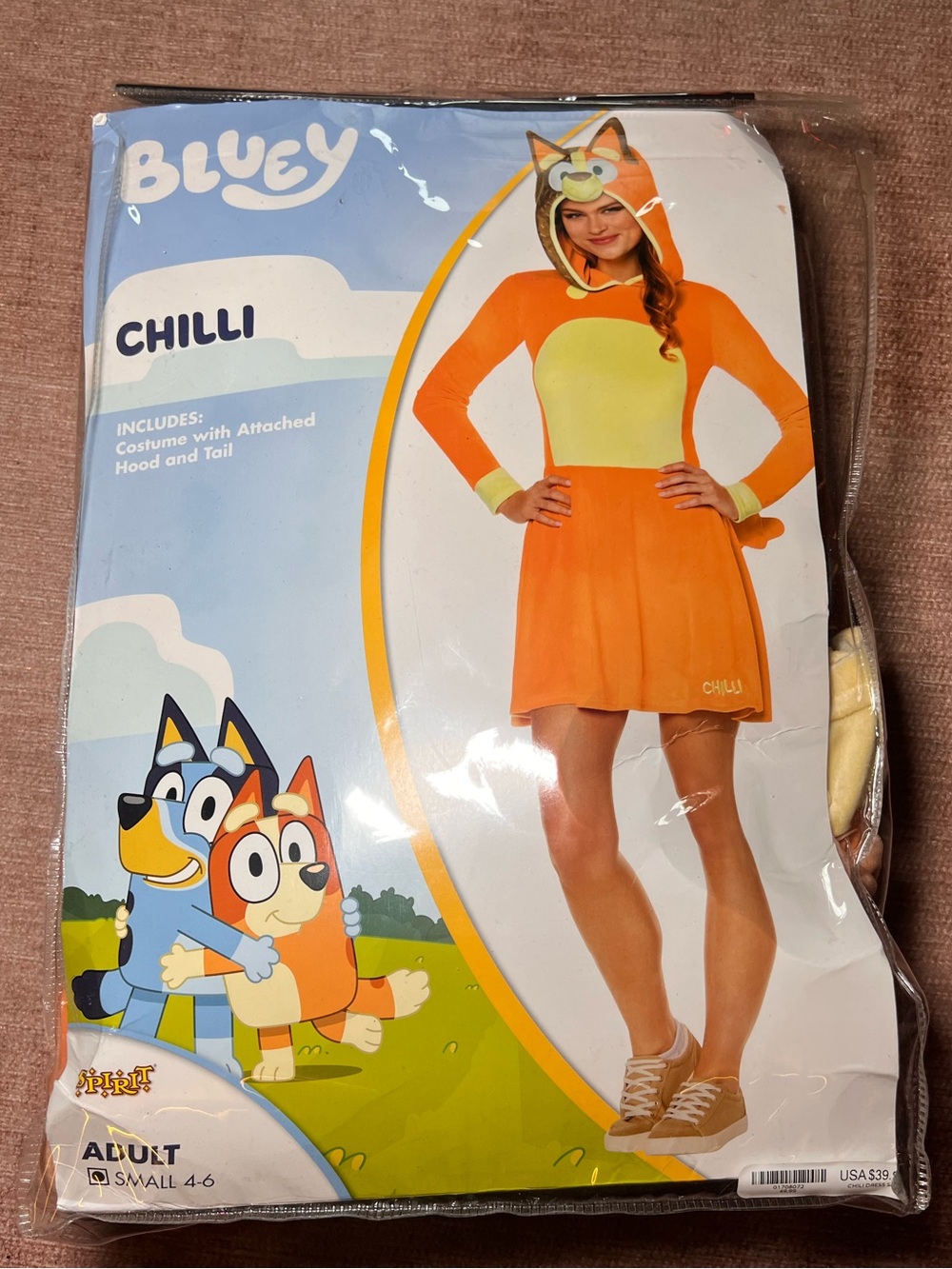 Bluey Chilli Orange Women’s Small 4-6 Costume with Hood and Tail